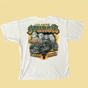 Y2K 2007 Sturgis South Dakota Biker Rally Graphic Tee Shirt Motorbike White XL